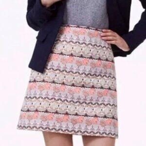 LOFT Shimmer Mosaic Shift Skirt Gold Jacquard Coral Side Zip (10)